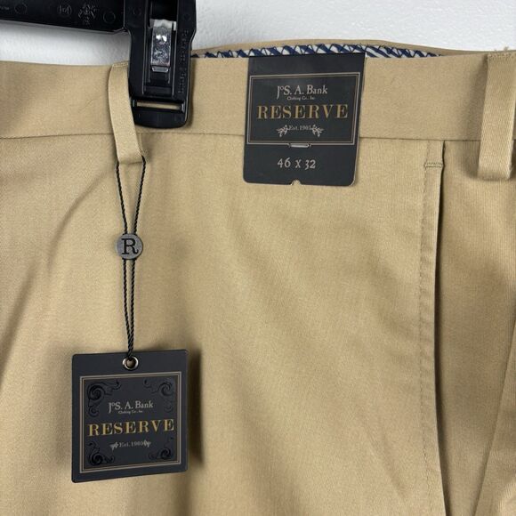 NWT Jos. A. Bank 46x32 Khaki Tan Cotton Reserve Tailored Fit Chino Mens Pants - Picture 2 of 5